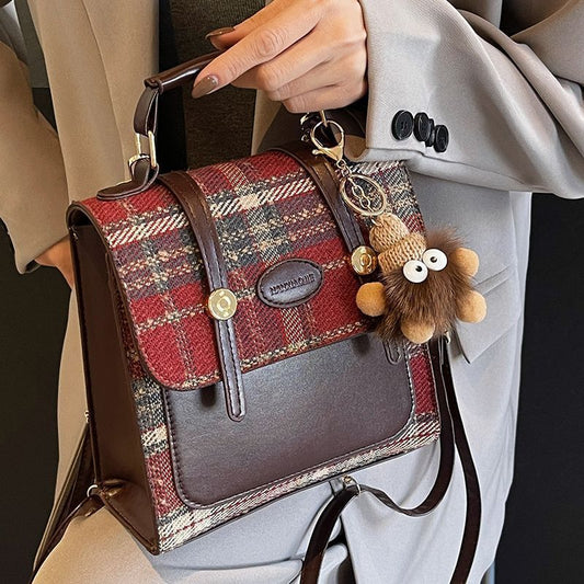 Preppy Mini Buckle Backpack Plaid Commuter Bag