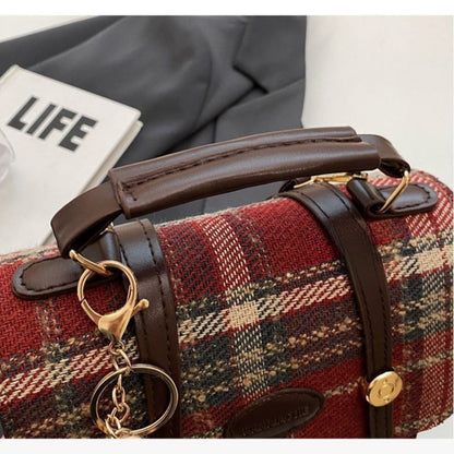 Preppy Mini Buckle Backpack Plaid Commuter Bag