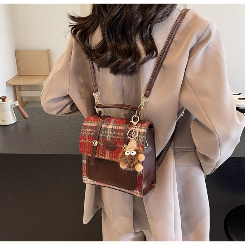 Preppy Mini Buckle Backpack Plaid Commuter Bag