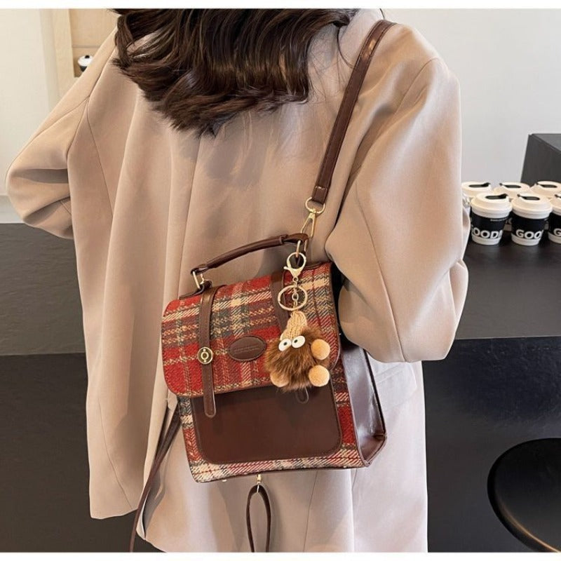 Preppy Mini Buckle Backpack Plaid Commuter Bag
