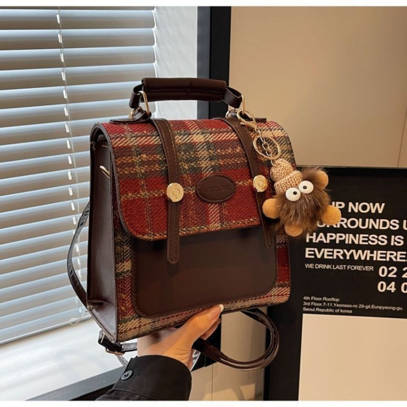 Preppy Mini Buckle Backpack Plaid Commuter Bag