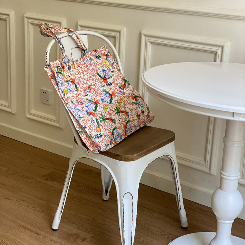 Double-Sided Printed Canvas Tote Bag Spacious Shoulder Bag