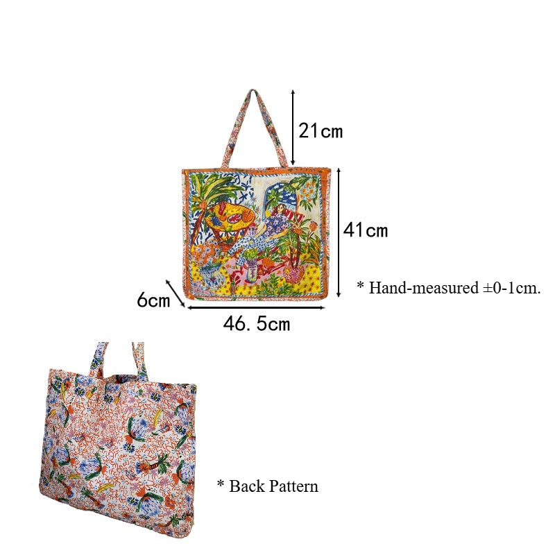 Double-Sided Printed Canvas Tote Bag Spacious Shoulder Bag