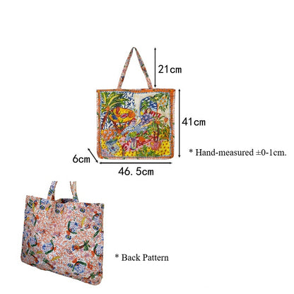 Double-Sided Printed Canvas Tote Bag Spacious Shoulder Bag