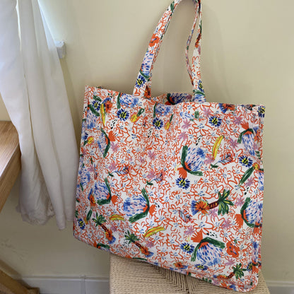 Double-Sided Printed Canvas Tote Bag Spacious Shoulder Bag