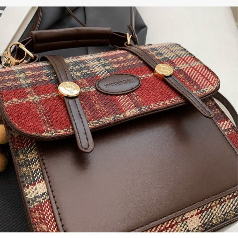 Preppy Mini Buckle Backpack Plaid Commuter Bag