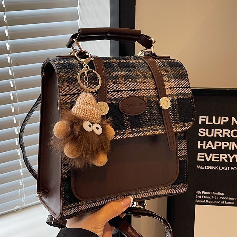 Preppy Mini Buckle Backpack Plaid Commuter Bag