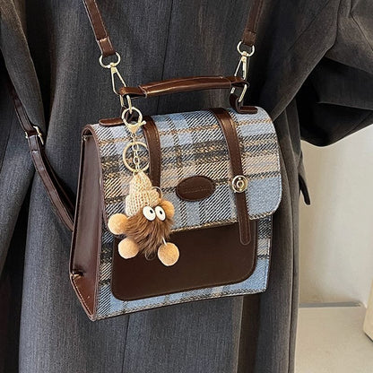 Preppy Mini Buckle Backpack Plaid Commuter Bag