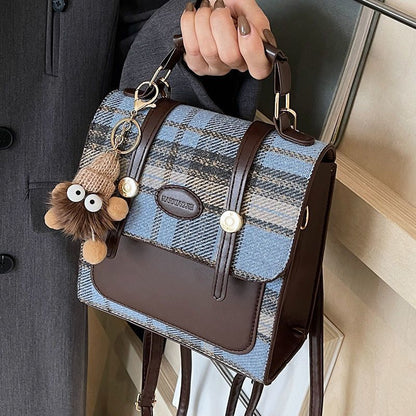 Preppy Mini Buckle Backpack Plaid Commuter Bag