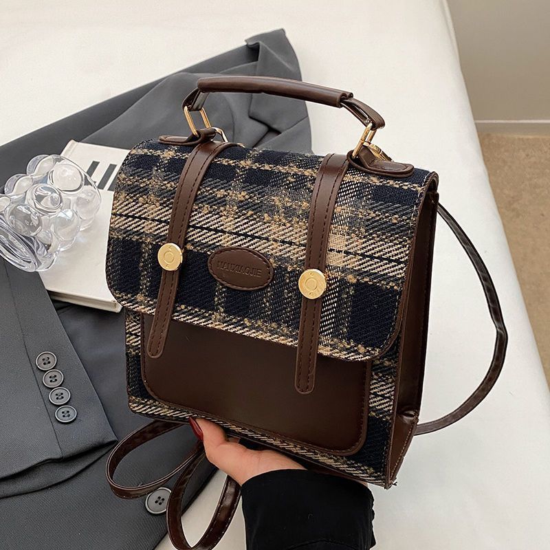 Preppy Mini Buckle Backpack Plaid Commuter Bag