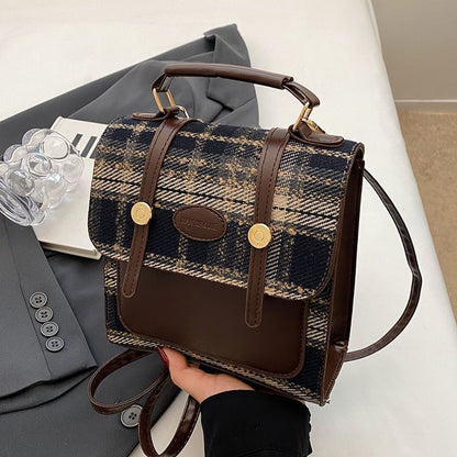 Preppy Mini Buckle Backpack Plaid Commuter Bag