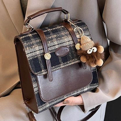 Preppy Mini Buckle Backpack Plaid Commuter Bag