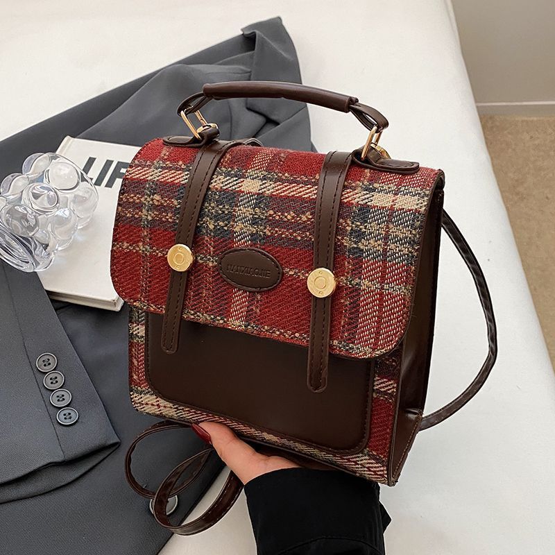 Preppy Mini Buckle Backpack Plaid Commuter Bag