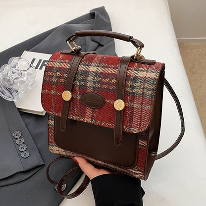 Preppy Mini Buckle Backpack Plaid Commuter Bag