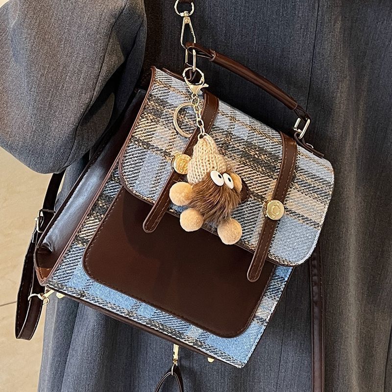 Preppy Mini Buckle Backpack Plaid Commuter Bag