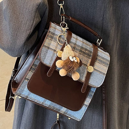 Preppy Mini Buckle Backpack Plaid Commuter Bag