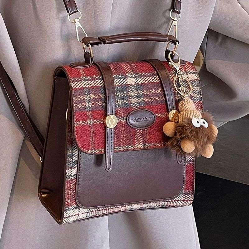 Preppy Mini Buckle Backpack Plaid Commuter Bag