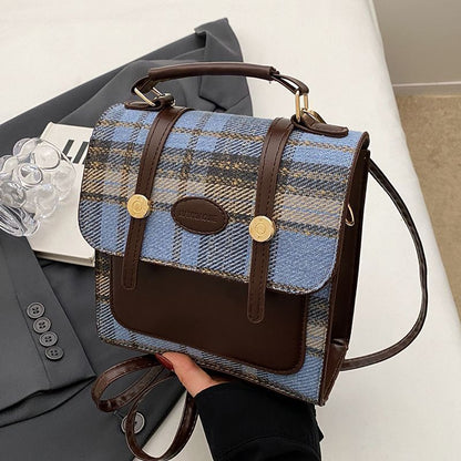 Preppy Mini Buckle Backpack Plaid Commuter Bag