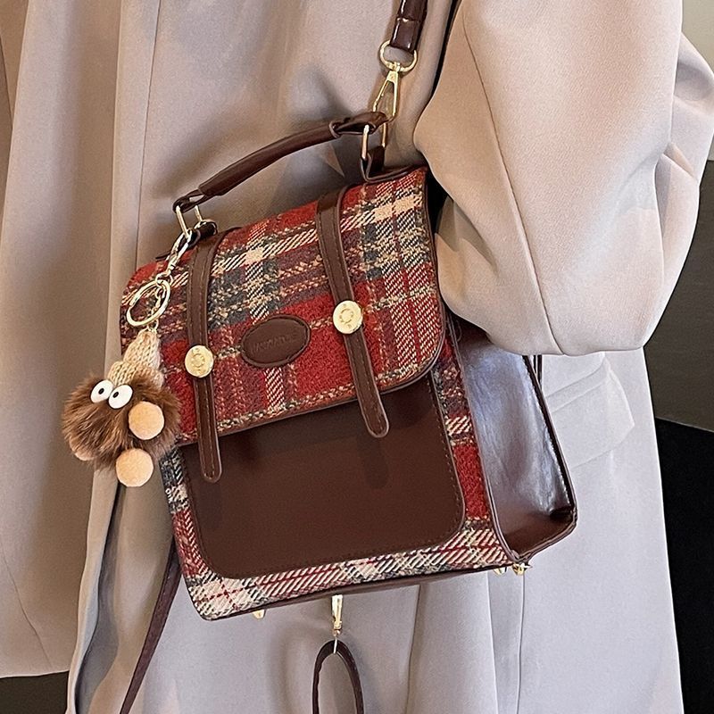 Preppy Mini Buckle Backpack Plaid Commuter Bag