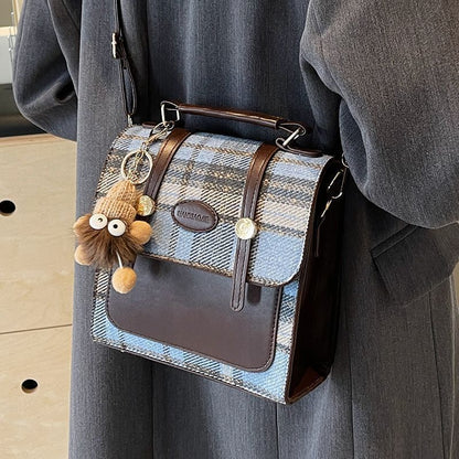 Preppy Mini Buckle Backpack Plaid Commuter Bag