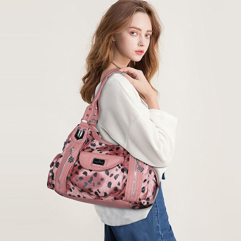 Shoulder Bag Stylish Crossbody Leopard & Plaid Purse