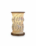 Walnut wood foldable lamp with Chinese calligraphy text print, warm glowing LED ligh                                 