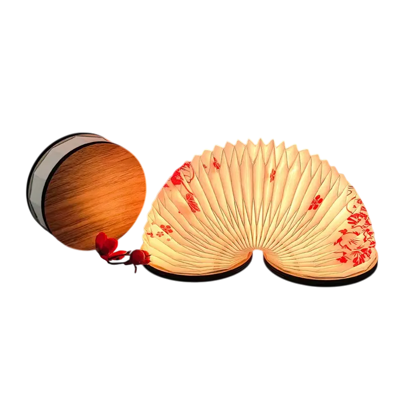 Moodveil foldable accordion lamp in rose red - rechargeable ambient night light
