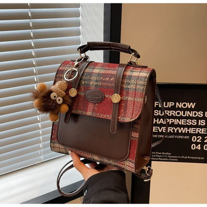 Preppy Mini Buckle Backpack Plaid Commuter Bag