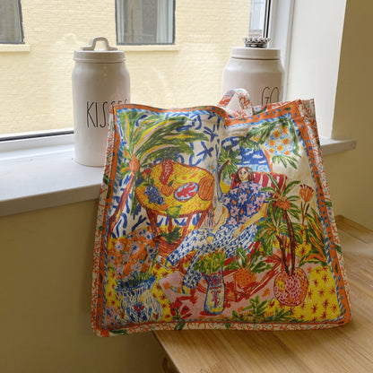Double-Sided Printed Canvas Tote Bag Spacious Shoulder Bag